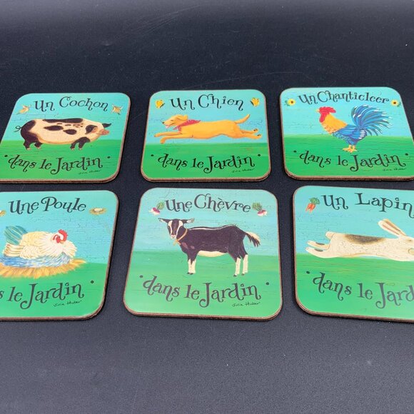Set of 6 Pimpernel "Dans le Jardin" Coasters French Country Barnyard Animals - Picture 1 of 4